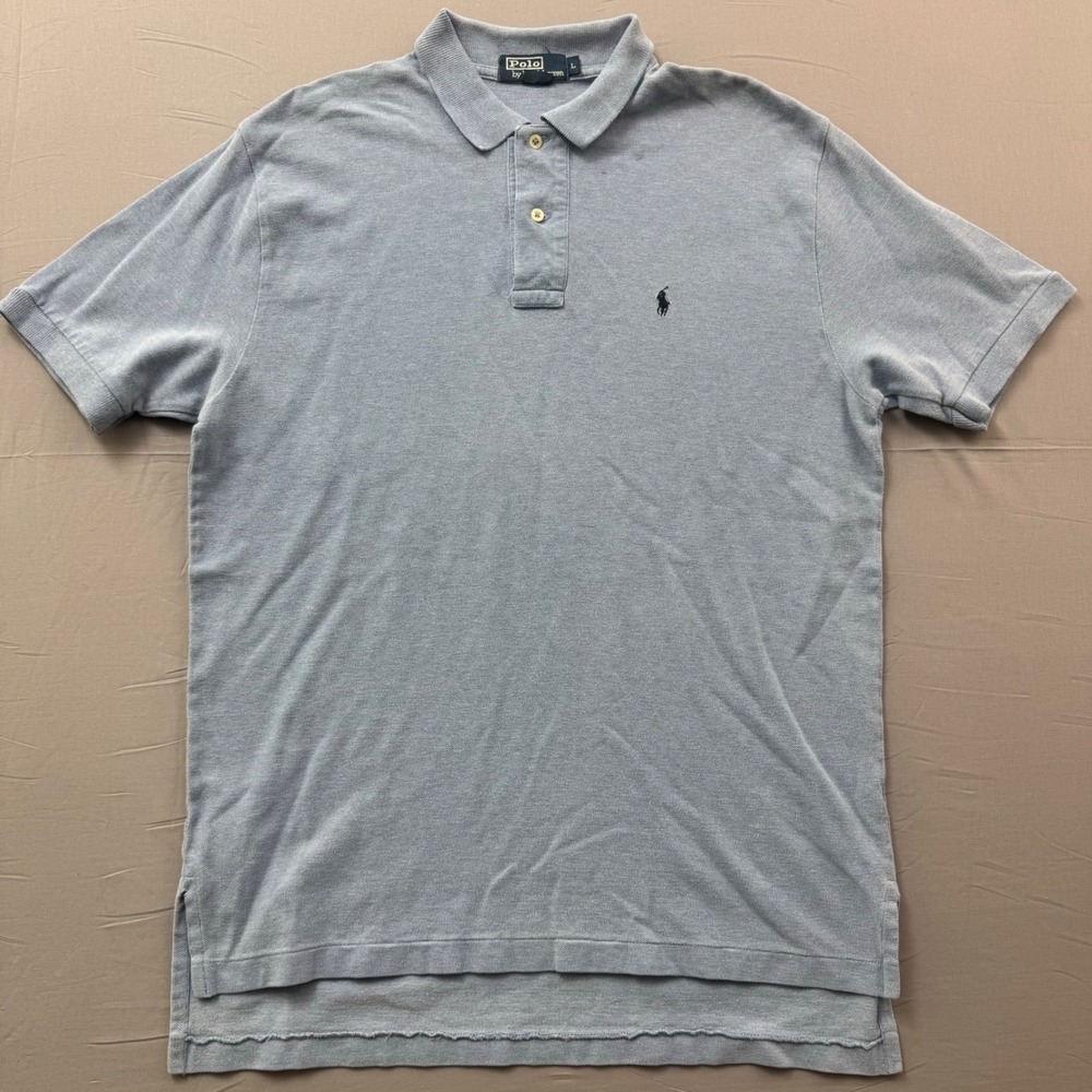 Polo Ralph Lauren Mens Large Blue Short Sleeve Pique Cotton Polo Shirt Pony Logo